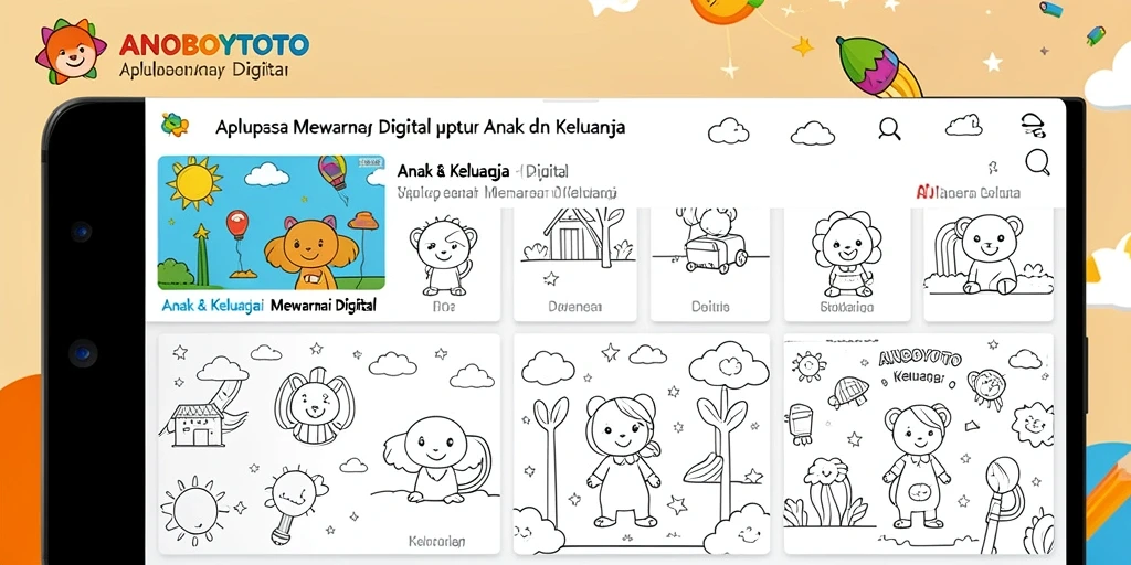 Antarmuka aplikasi ANOBOYTOTO yang ceria dan interaktif untuk mewarnai.