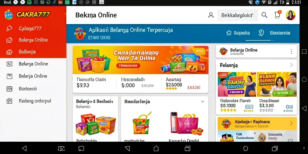Tampilan antarmuka aplikasi CAKRA777 untuk berbelanja online.