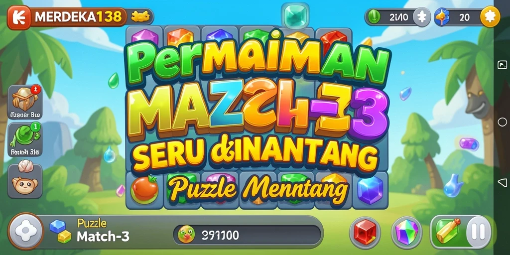 Antarmuka permainan Puzzle Match-3 yang menarik dan penuh warna.