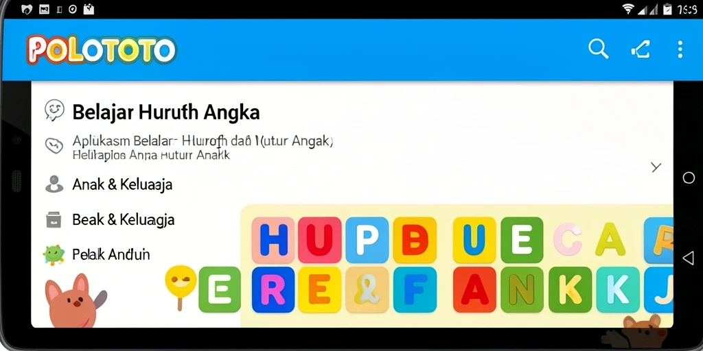 Antarmuka POLOTOTO yang ceria dan interaktif untuk belajar huruf dan angka.