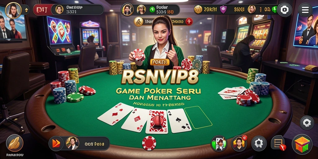 Tampilan antarmuka permainan Poker yang menarik dan interaktif.