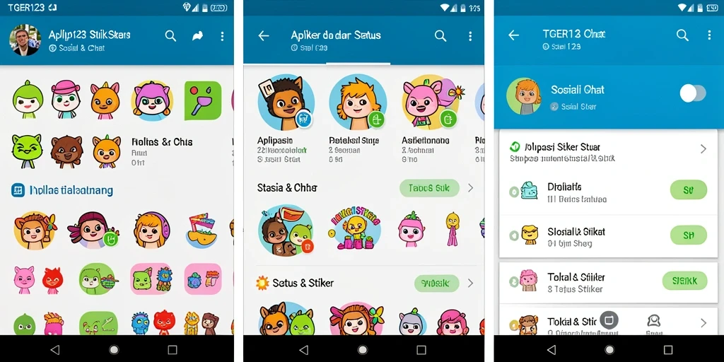 Antarmuka TGER123 menampilkan koleksi stiker yang menarik dan beragam.