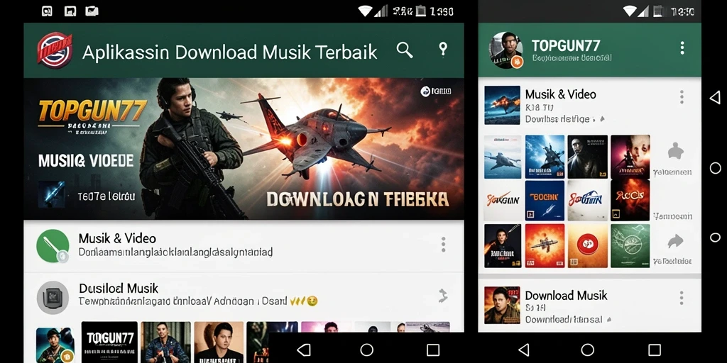 Tampilan antarmuka aplikasi TOPGUN77 untuk Download Musik yang user-friendly.
